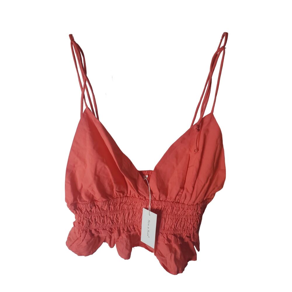 Sim & Sam Salmon Spaghetti Strap Crop Top, NWT, XL